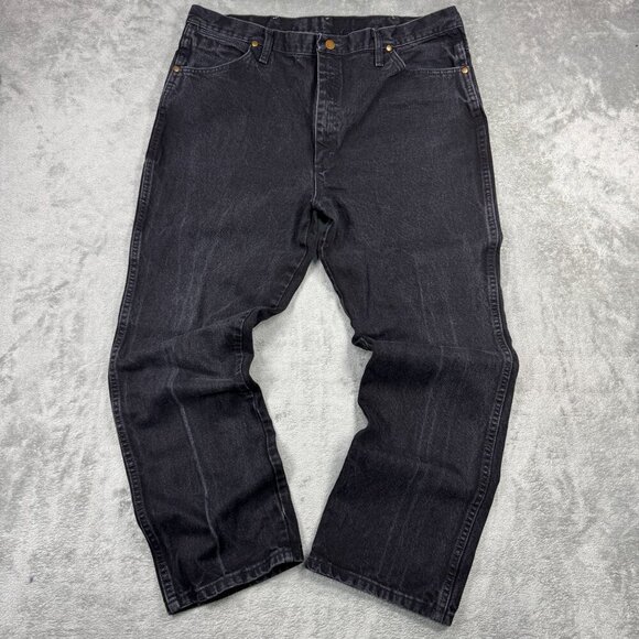 Vtg Wrangler Mens Faded Black Western Grunge Dark Wash Denim Jeans Straight Leg - Picture 3 of 8